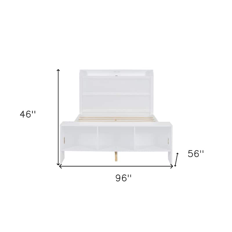 HomeRoots White Wood Full Bed Frame With LED Lighting And USB