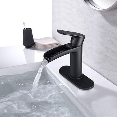 Waterfall Single Handle Bathroom Sink Faucet with Drain