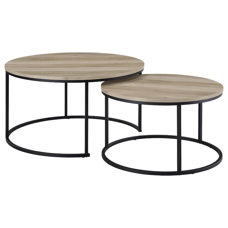 Lainey 2-piece Round Nesting Coffee Table - Distressed Pine / Black