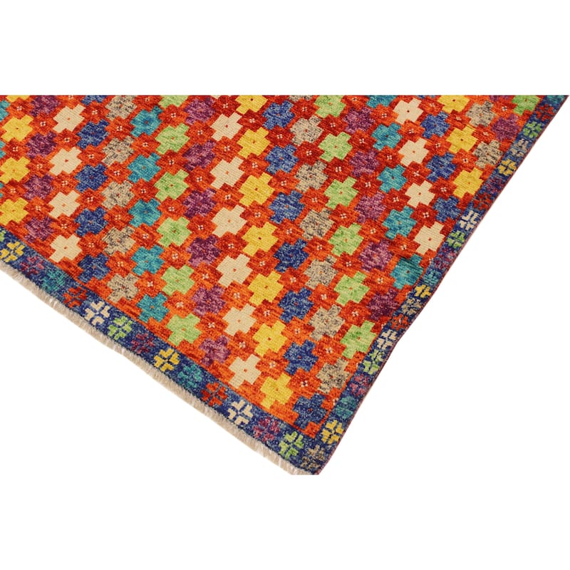 Shabby Chic Balochi Medina Orange/Blue Hand Knotted Wool Rug - 4'10'' x 6'7''