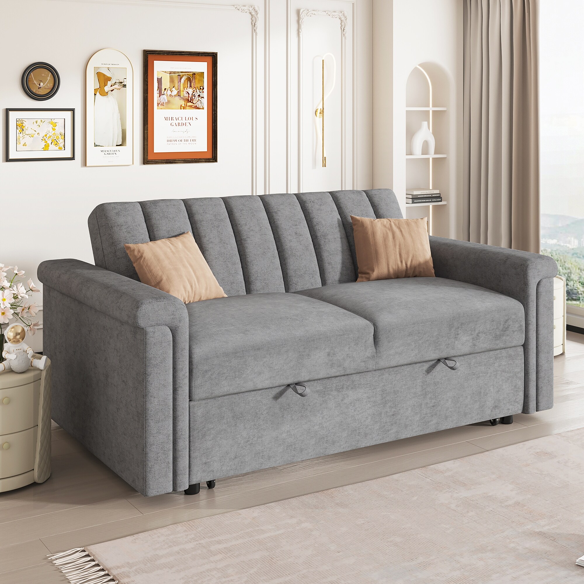 2-In-1 Convertible Sofa Bed With Soft Cushion and Adjustable