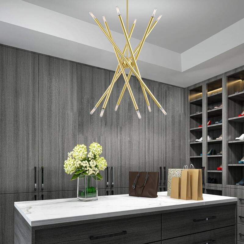 Livex Lighting 12-light Satin Brass Chandelier, 46776-12 - 27.5" Dia x 25" - 67" Adj. H