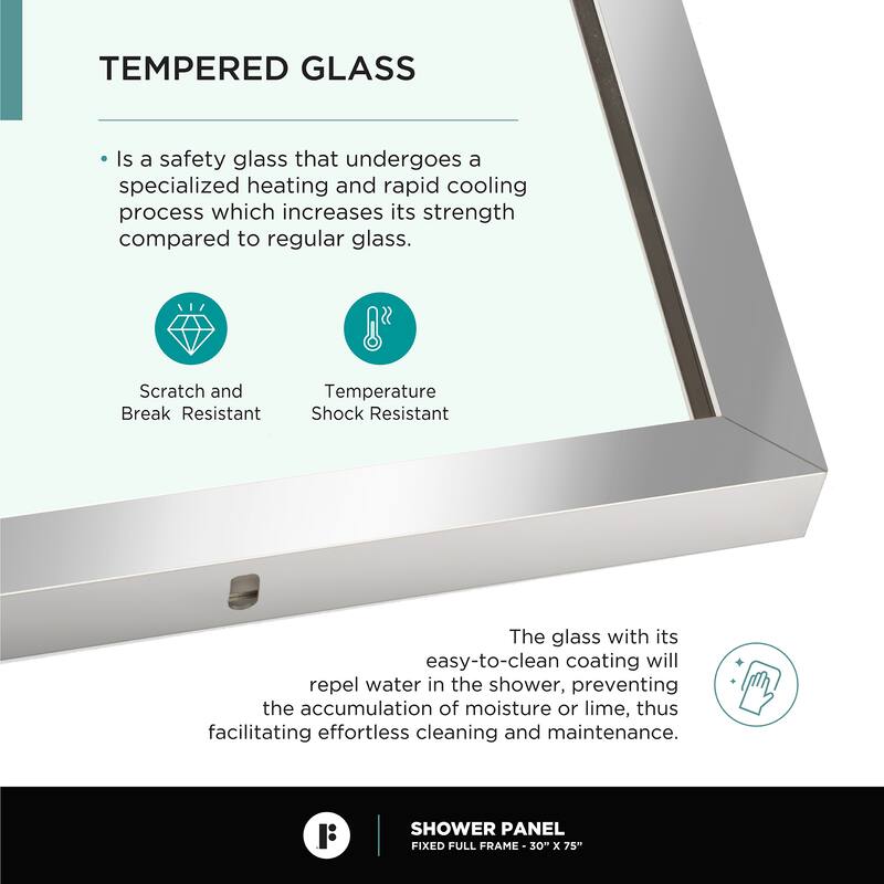 Fine Fixtures Single Fixed Clear Tempered Glass Shower Panel