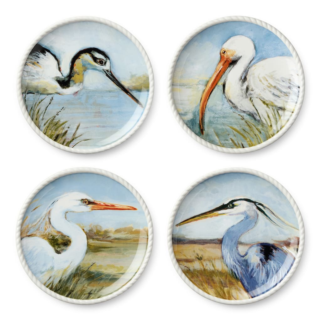 Certified International Coastal Birds 9" Salad/Dessert Plates, Set of 4 Assorted Designs - 9.00"L x 9.00"W x 1.00"H