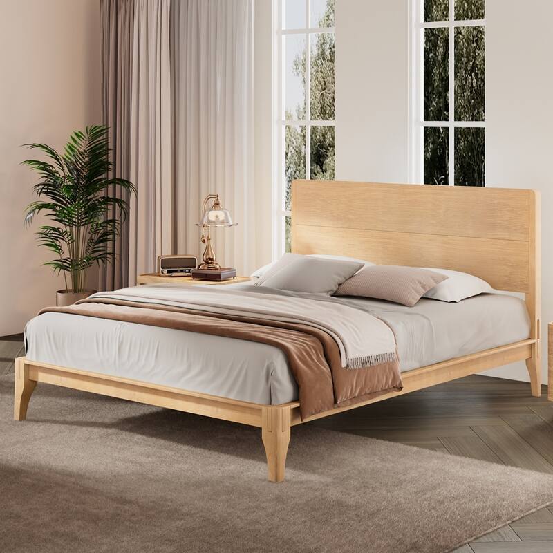 Mid-Century Modern Wood Platform Bed Frame