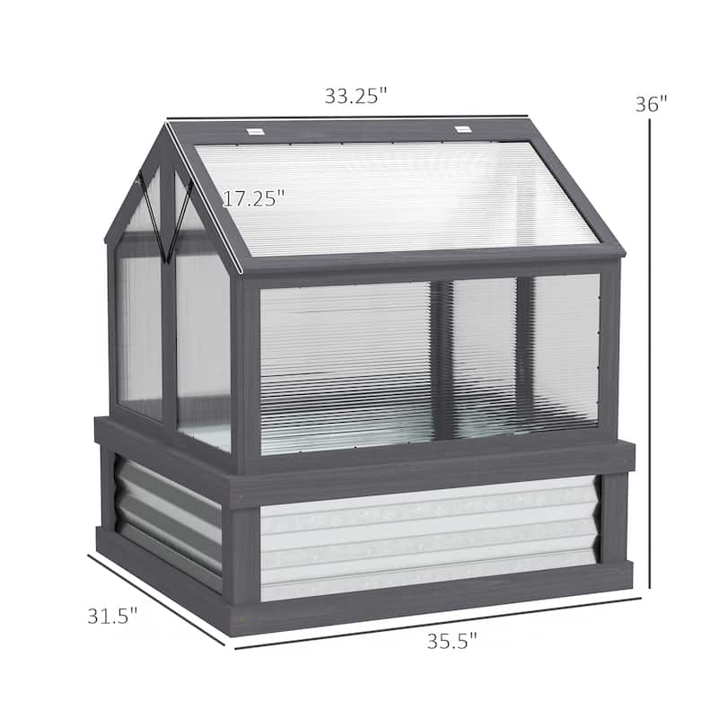Outsunny Raised Garden Bed with Polycarbonate Greenhouse, Garden Wooden Cold Frame Greenhouse