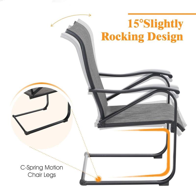 MAISON ARTS 9 Pieces Patio Dining Set, 60 Inch Square Metal Table and Sling Dining Rocking Chairs