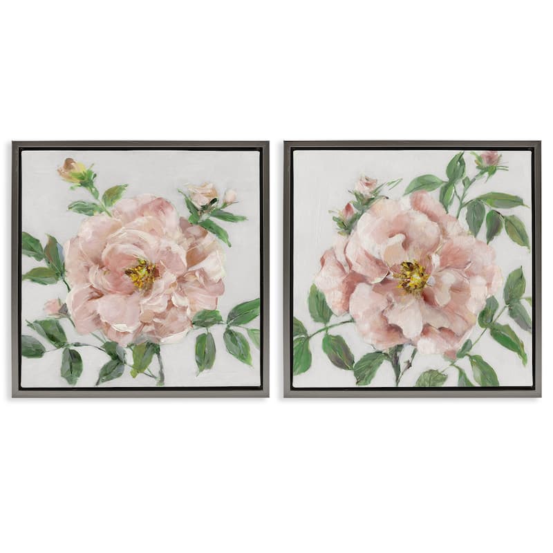 Stupell Soft & Subtle Peonies Framed Floater Canvas Wall Art Design By Sally Swatland (Set of 2) - 25 x 25 - Grey