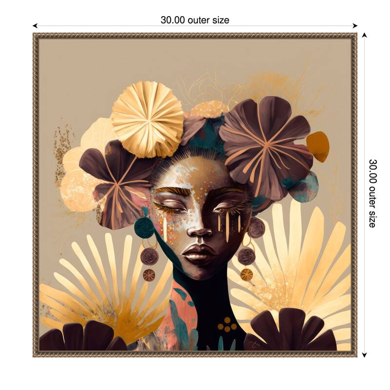 Tribal Bokeh by Bella Eve Framed Canvas Wall Art Print - Sylvie Beaded Gold - 30 x 30 in