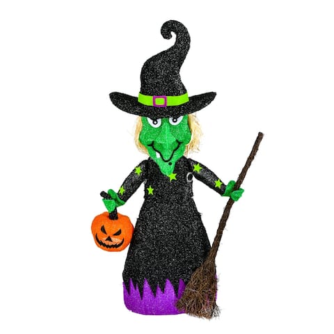 39" Pre-Lit Green Witch with Broom