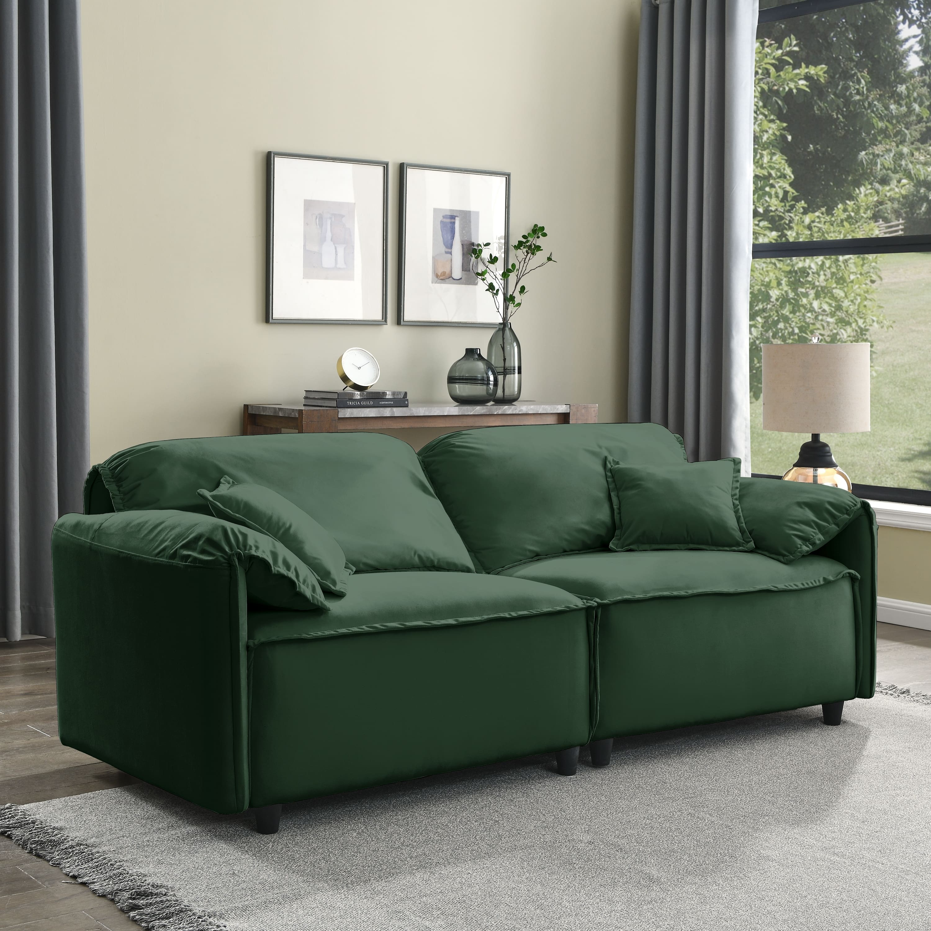 Modern 3 Seater Velvet Fabric Loveseat Sofa Couch, Deep Seat Soft