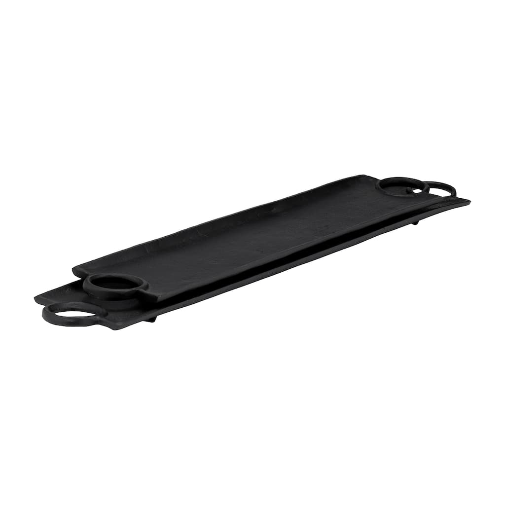 Sagebrook Home Metal, Set Of 2 26/32", Flat Tray With Ring Handles, Black, Rectangle, 1"H, Solid Color - 32.0" x 6.0" x 1.0"