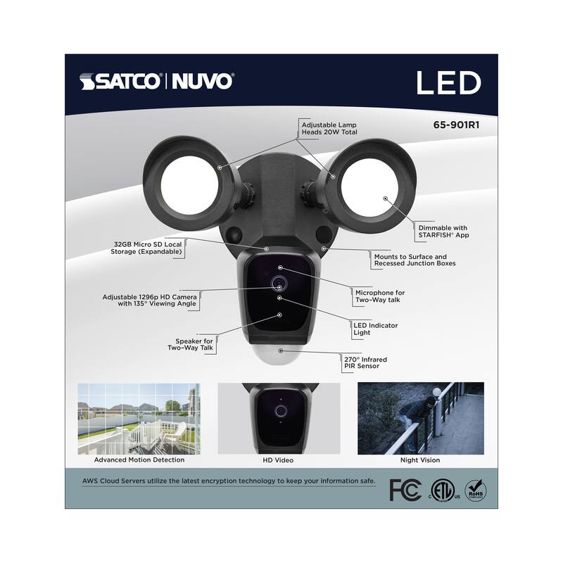 Starfish Bullet SMART Security Light w/Camera 20W 3000K CCT Black