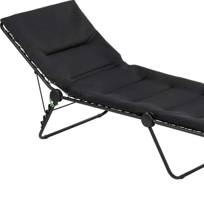 28" Black and Steel Outdoor Chaise Lounge with Black Cushion