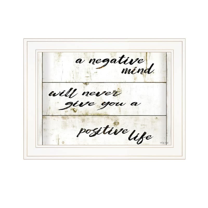 TrendyDecor4U Traditional "Positive Life" Framed Print Wall Art by Cindy Jacobs - White, Tan, Black