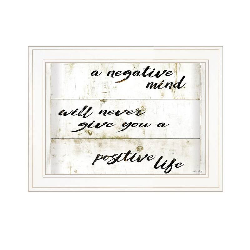 TrendyDecor4U Traditional "Positive Life" Framed Print Wall Art by Cindy Jacobs - White, Tan, Black - 15 x 19 - White