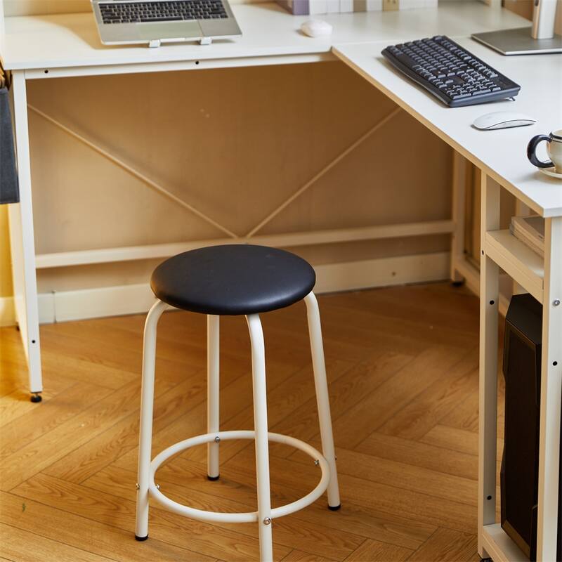 94.5" L Shape Home Office Desk with Storage Shelves and Stool