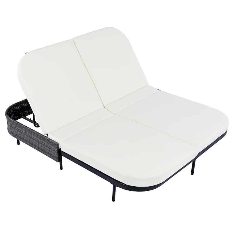 Patio Rattan 5-Position Backrest Daybed with Removable Cushions & Pillows