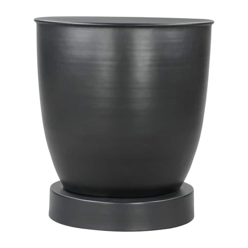 20" Black Round Iron Side Table with Drum Base and Powder Coated Finish Perfect for Living Room or Bedroom