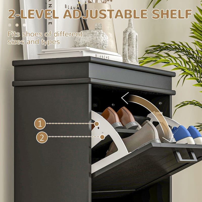 Shoe Cabinet for Entryway, Narrow Shoe Rack Storage Organizer with 2 Flip Drawers and Adjustable Shelves for 10 Pairs of Shoes