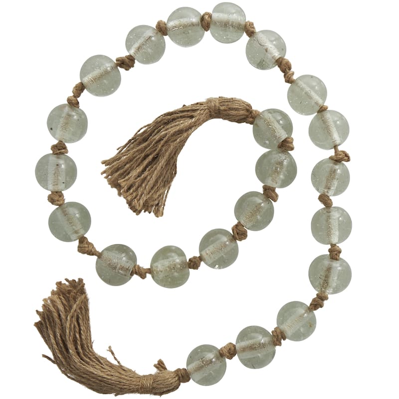 Glass Handmade Round Beaded Garland with Tassel with Knotted Brown Jute - Roche River Decor - Clear - 45"L