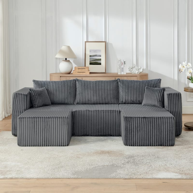 94.1" U-Shaped Sectional Sofa with Two Movable Ottomans