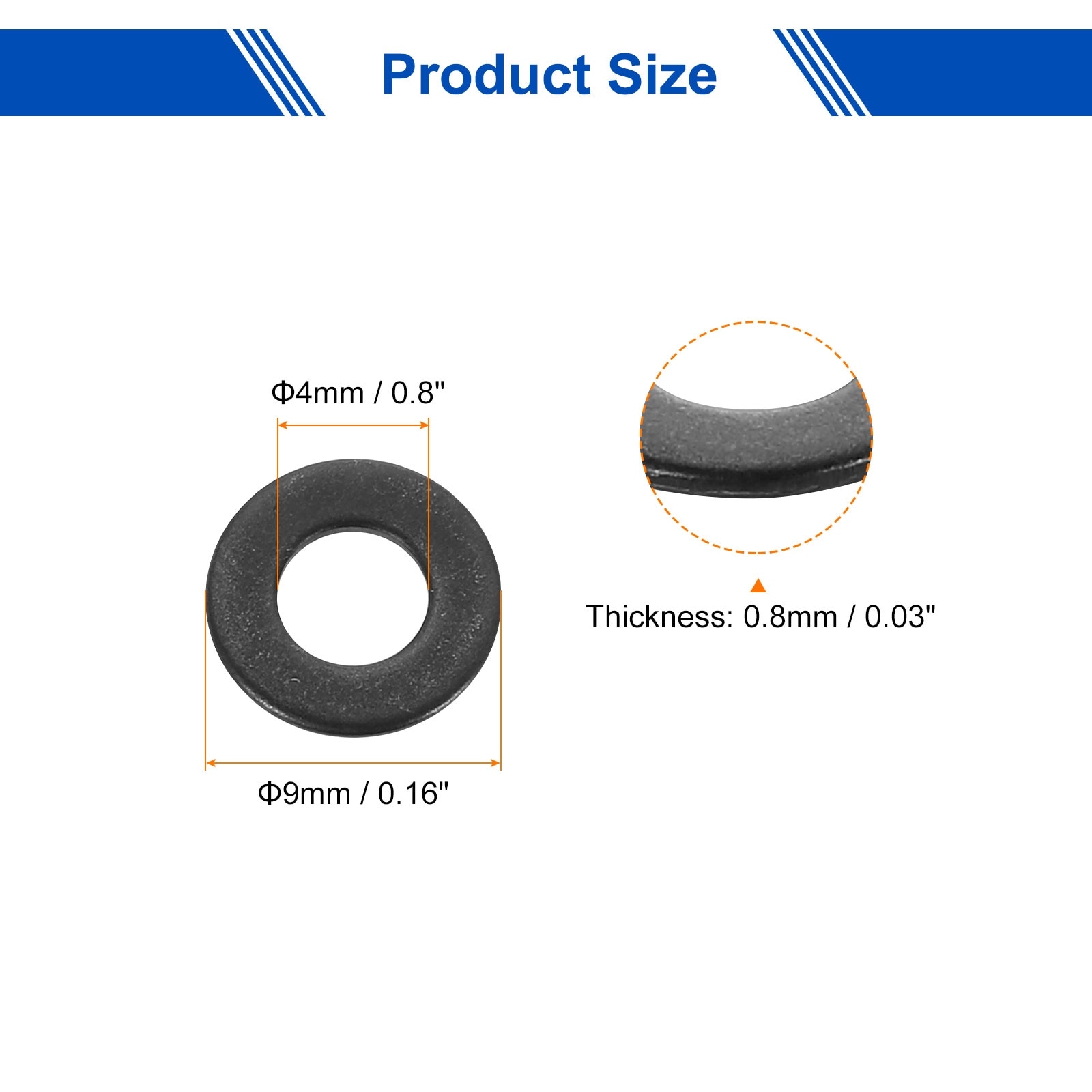 Metal Flat Washer for Screw Bolt - 9mm x 4mm x 0.8mm
