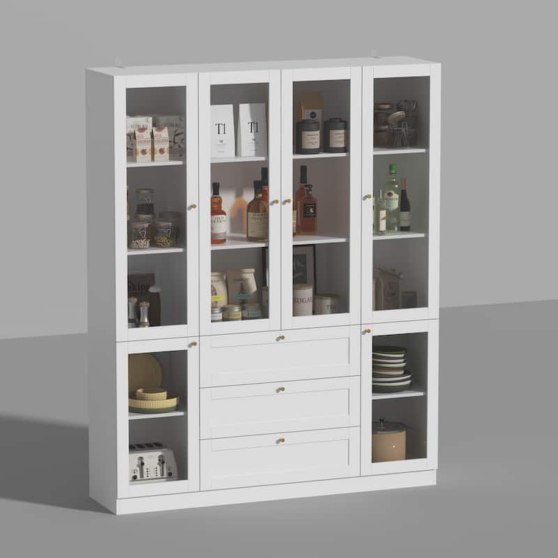 78.7" Tall Kitchen Pantry Cabinet with 3 Drawers, 6 Doors & Shelves - 78.7"H