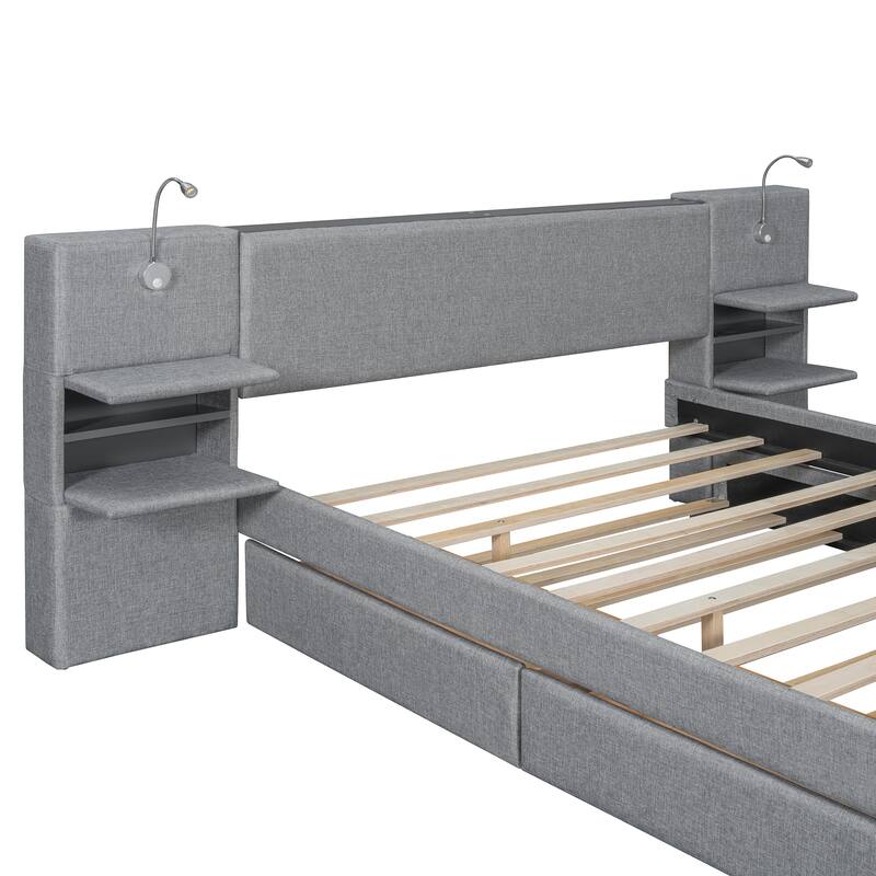 Luxury Linen Upholstered Queen Platform Bed with Flip-Up Storage Headboard by Harper&Bright Designs