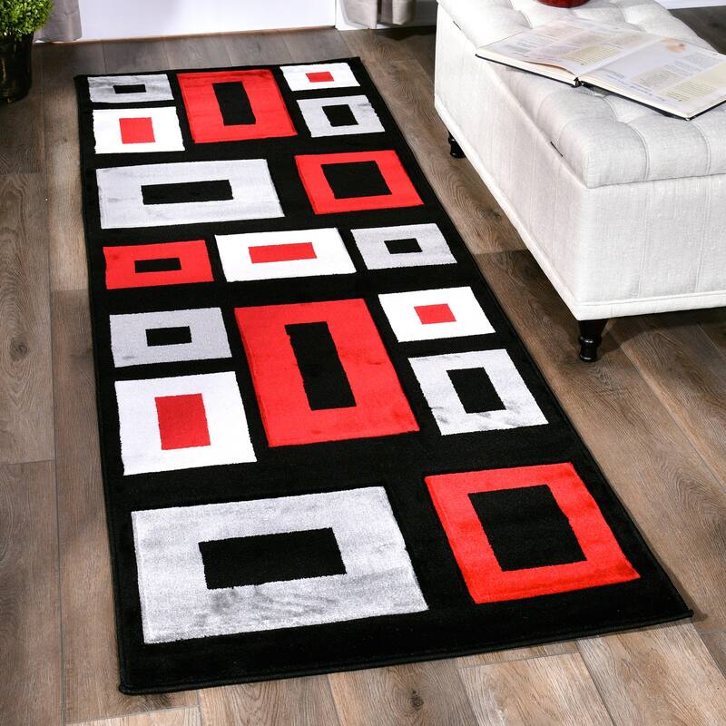 Miglena Black/Red Polypropylene Area Rug