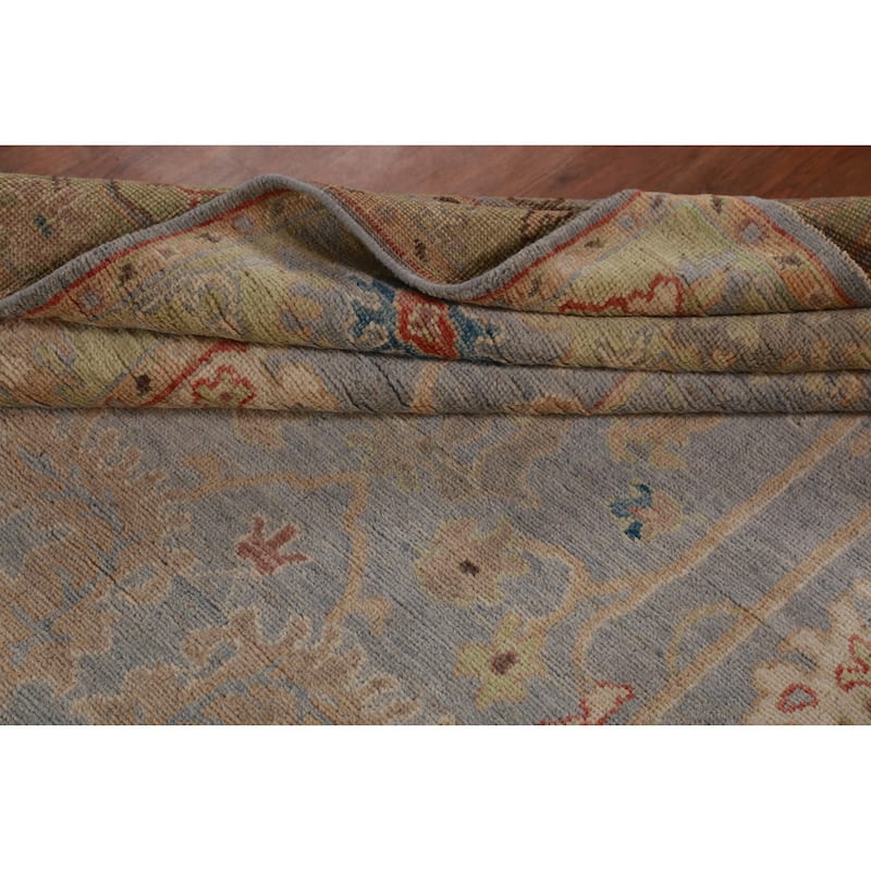 Hand Knotted Oriental 100% Wool Carpet Transitional All-Over Navy Blue & Blues Oushak Area Rug - 8' 11'' X 6' 1''