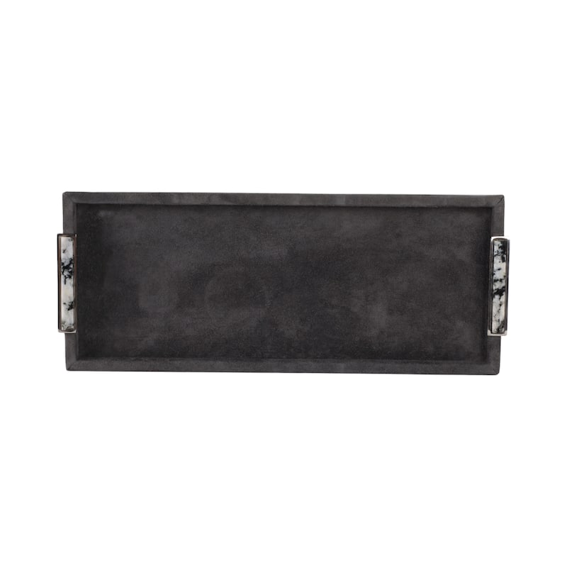 Wood Metal Modern Serving Tray with Handles Home Decor - Gray, 22" - 22.0"