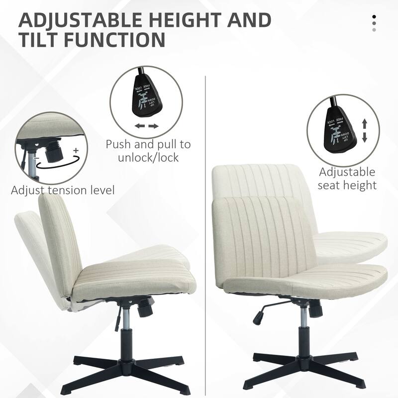 Criss Cross Chair with Wheels, Fabric Padded Armless Vanity Chair, Fabric Padded Task Chair with Adjustable Height - N/A