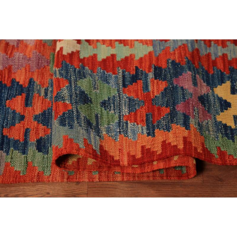 Colorful Kilim Oriental Area Rug Hand-Woven Wool Carpet - 8'5"x 9'9"