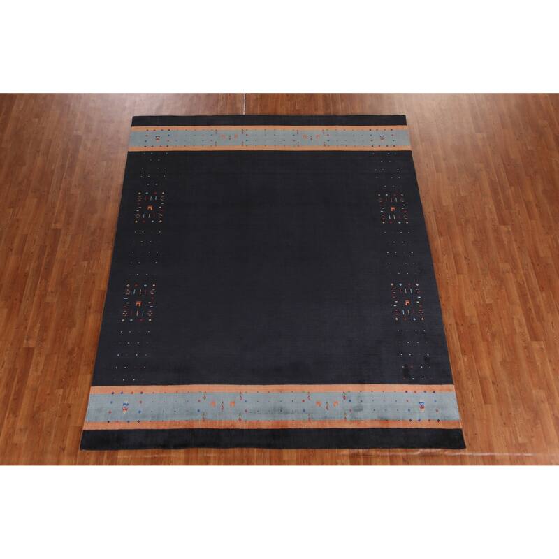 Hand Knotted Oriental 100% Wool Carpet Tribal Tribal Navy Blue & Blues Gabbeh Area Rug - 9' 8'' X 8' 0''