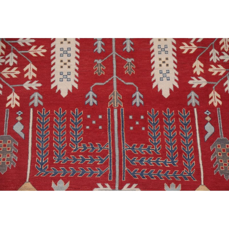Hand Knotted Oriental 100% Wool Carpet Traditional Geometric Red Kazak Area Rug - 9' 10'' X 6' 10''