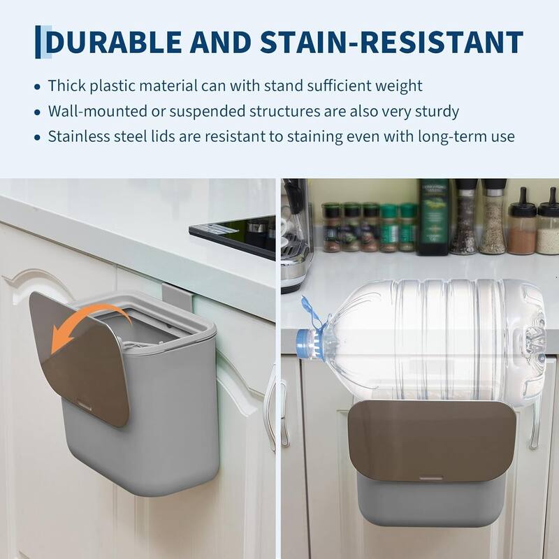 1.85 Gallon Compost Bin Hanging Trash Can with Stainless Steel Lid for Kitchen、Bathroom