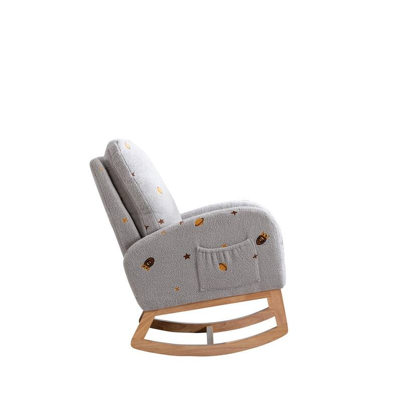 26.8"W Rocking Chair for Nursery, Boucle Nursery Chair With Side Pocket