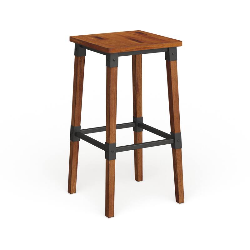 2 Pack Commercial Grade Rustic Industrial Style Backless Wood Barstool