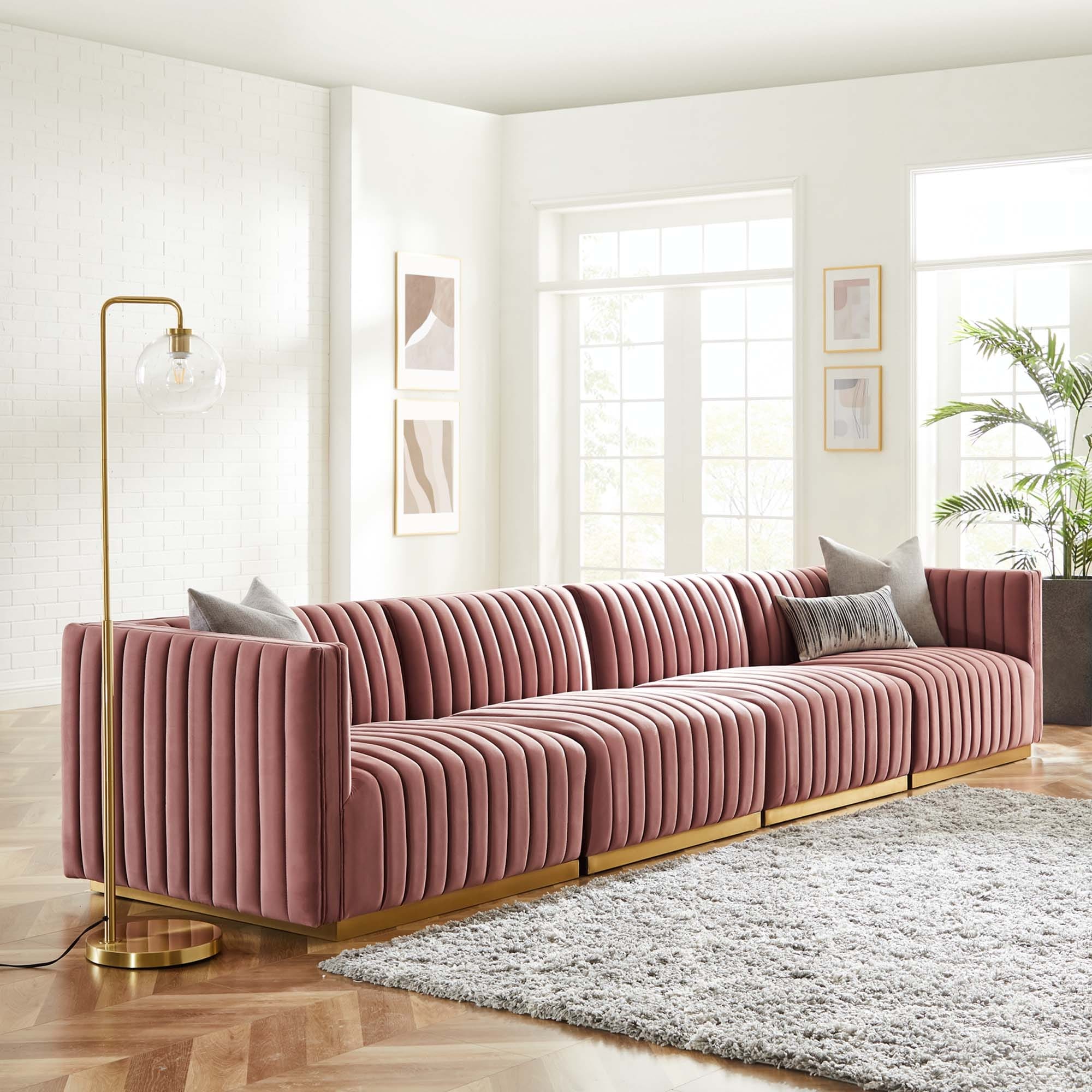 Conjure Channel Tufted Performance Velvet 4 Piece Sofa