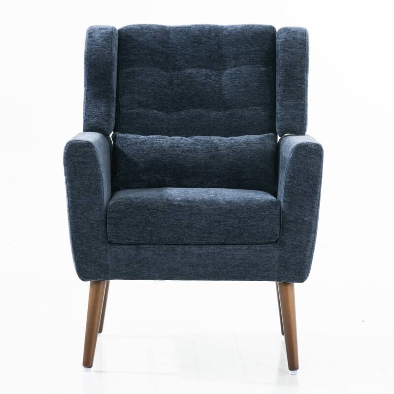 Dark Blue Modern 24.21" Upholstered Button Tufted Arm Chair with Wood Legs for Living Room