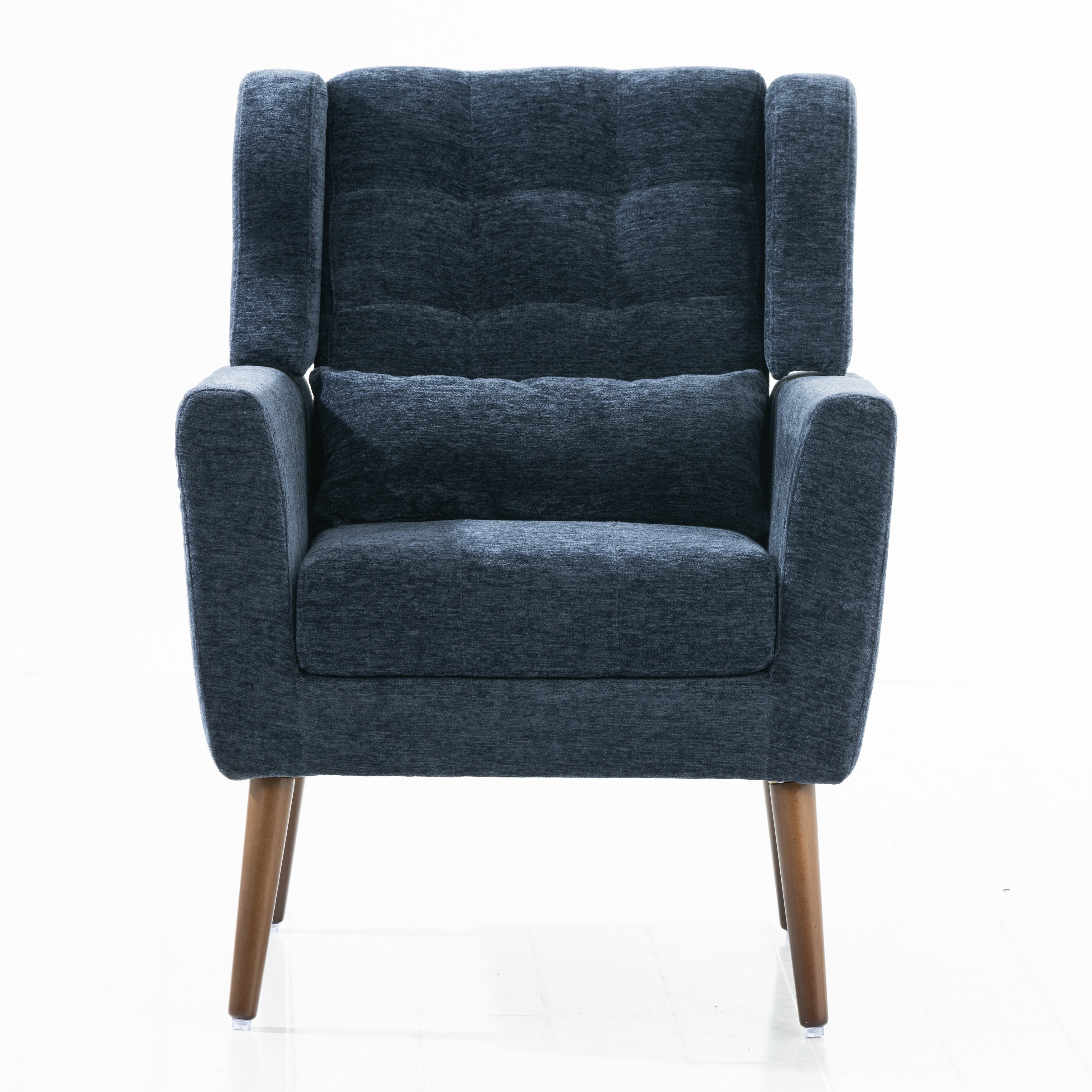 Linen Fabric Lounge Wingback Chairs Modern Accent Chair Dark Blue