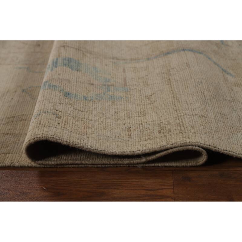 Hand Knotted Oriental 100% Wool Carpet Transitional All-Over Beige & Ivories Oushak Area Rug - 12' 0'' X 9' 0''