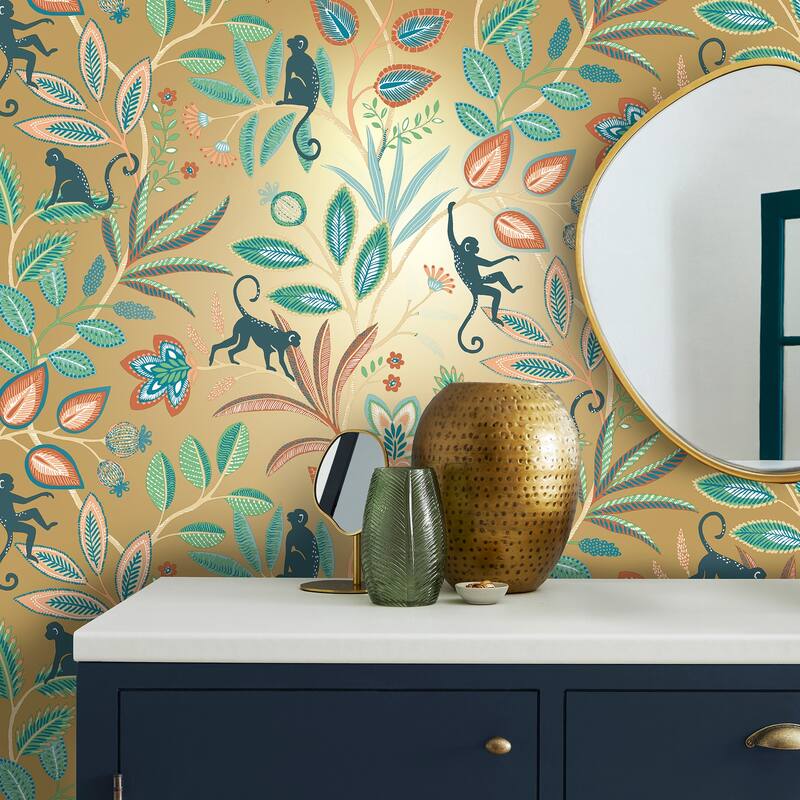 Fine Decor Kenzo Gold Monkey Walk Wallpaper