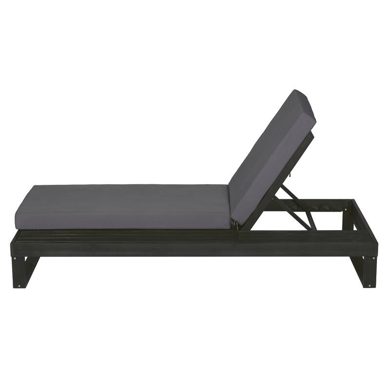 Christopher Knight Home - Modern Outdoor Acacia Wood Chaise Lounge with 4-Position Adjustable Backrest & 3-Fold Cushion