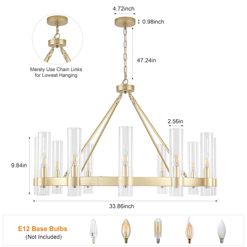 12-Light Farmhouse Wagon Wheel Chandelier