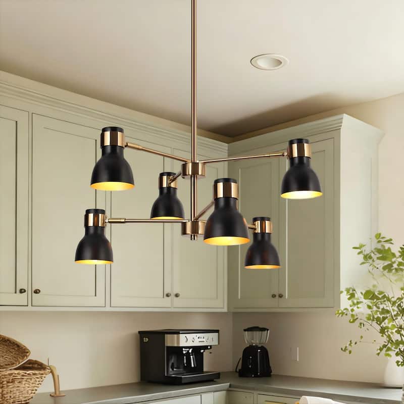 Modern 6-Light Black Gold Chandelier Industrial Metal Pendant Lights for Dining Room - 24.5" D x 12" H