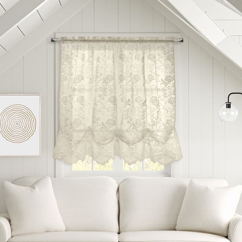 Limoges Embroidered Lace Rod Pocket Curtains Valances Swags and Tiers - 55" x 63" Balloon - Ivory