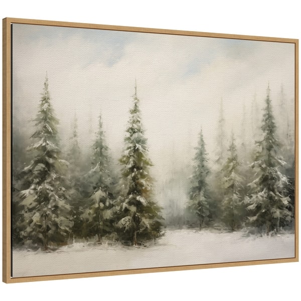 slide 2 of 9, Kate and Laurel Sylvie Framed Canvas Traditional Snowy Forest Landscape by The Creative Bunch Studio Brown