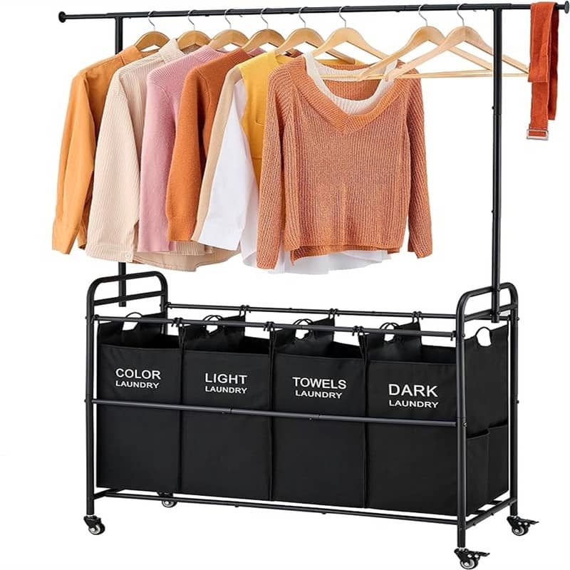4 Butler Sorter Basket Organizer, Laundry Hamper - 37.18"L x 15.7"W x 66.9"H - Black